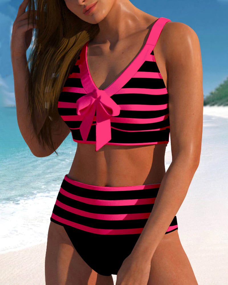 Bikinis Rayés Taille Haute
