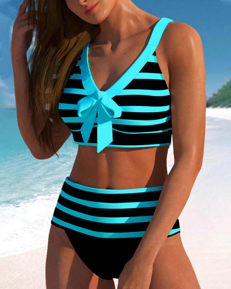 Bikinis Rayés Taille Haute