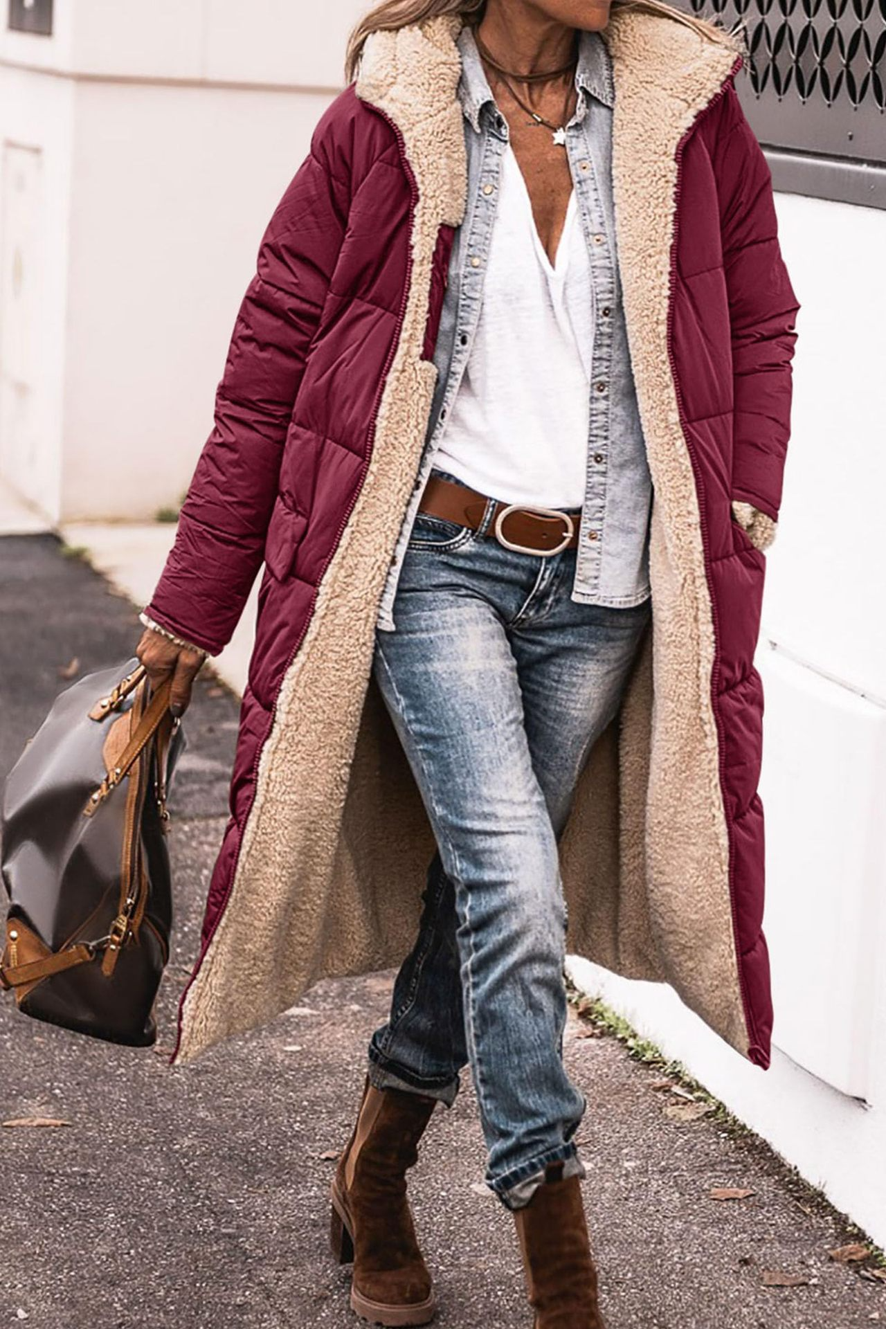 Johna – Manteau Sherpa réversible luxueux