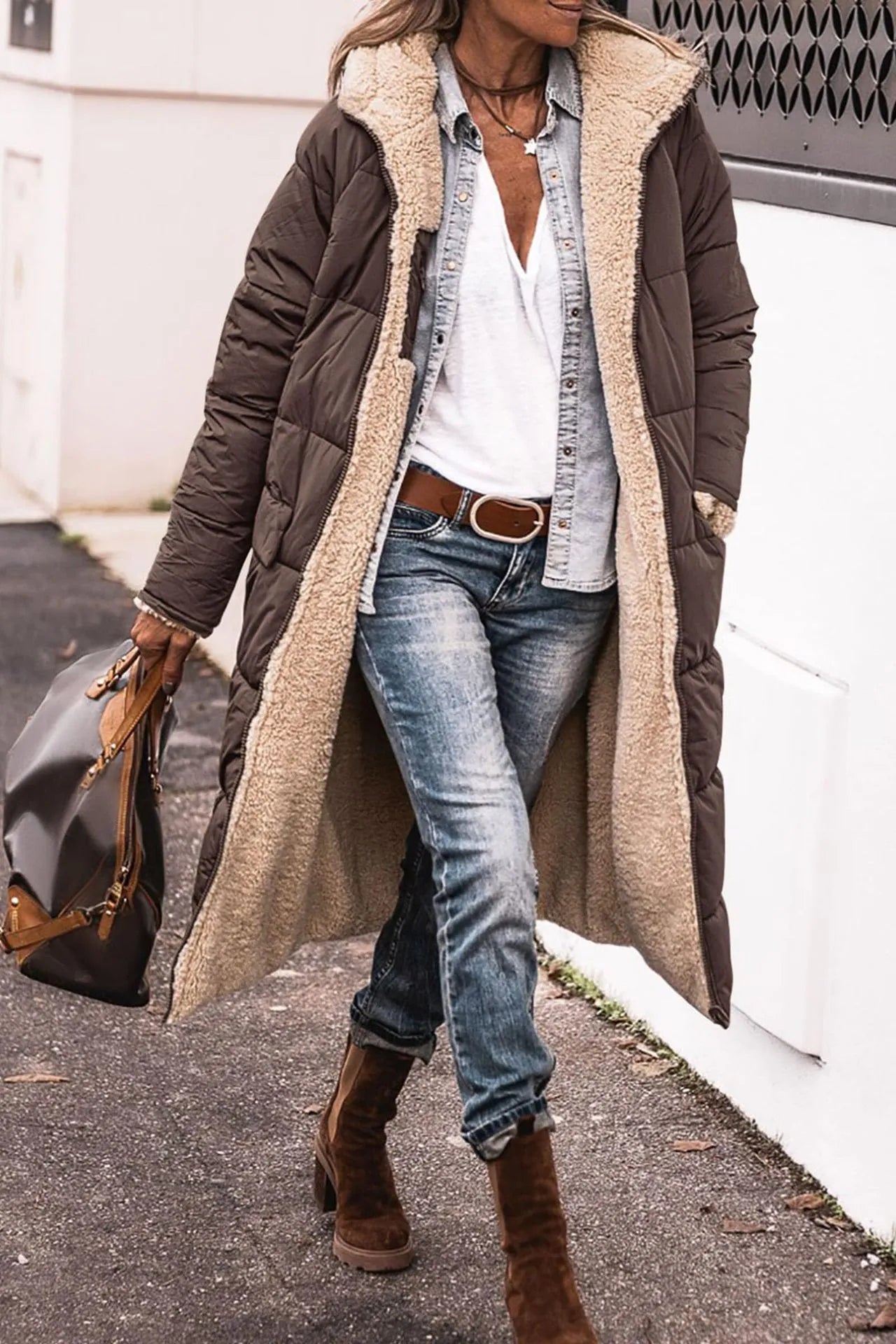 Johna – Manteau Sherpa réversible luxueux
