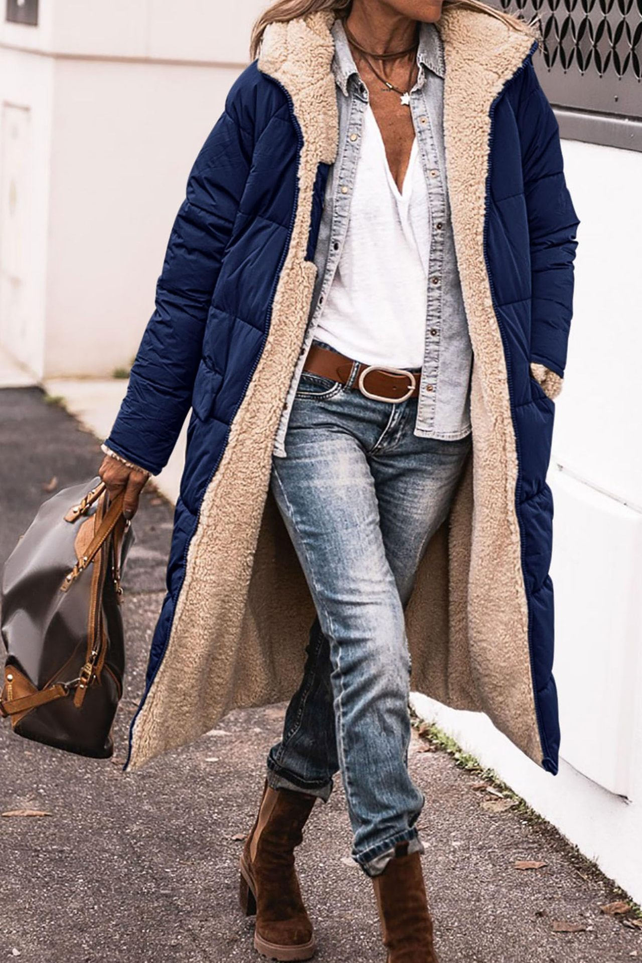 Johna – Manteau Sherpa réversible luxueux