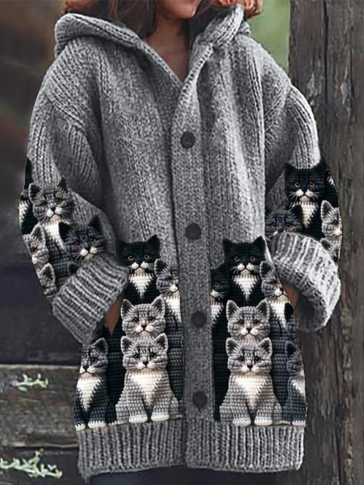 Jasmin - Cardigan en tricot confortable avec motif de chat