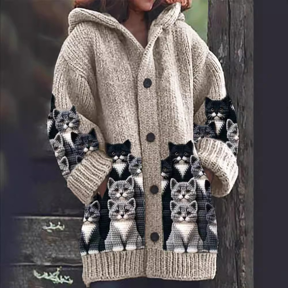 Jasmin - Cardigan en tricot confortable avec motif de chat