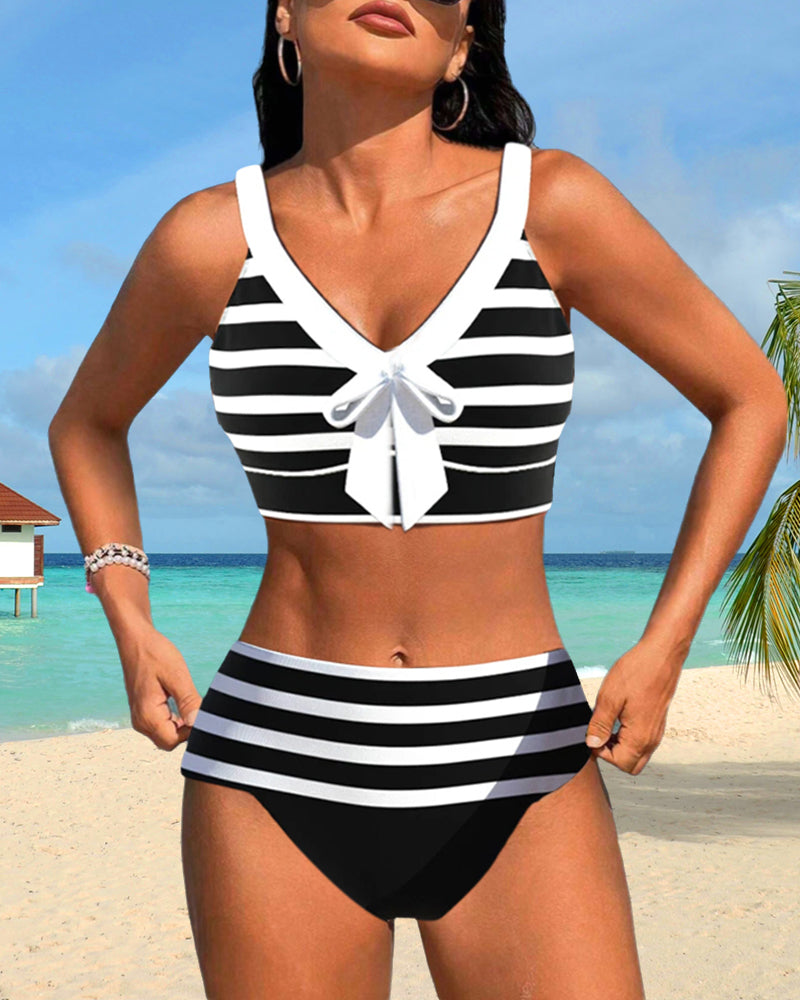 Bikinis Rayés Taille Haute