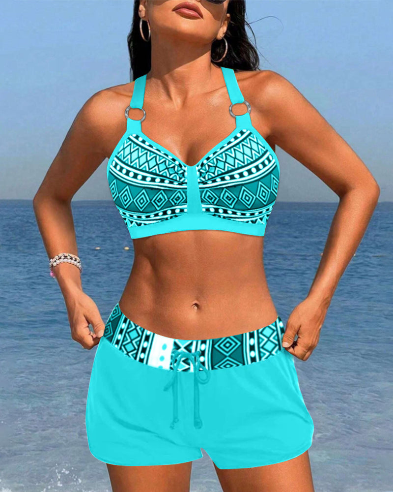 Bikinis Taille Haute avec Motif Géométrique