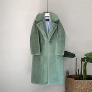 Manteau long en fausse fourrure de haute qualité – Longueur genou, silhouette droite, ultra doux et chaud