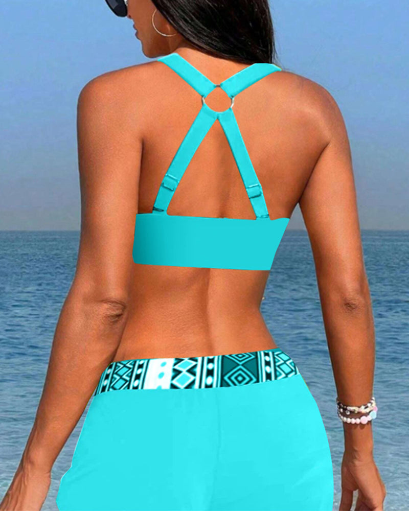 Bikinis Taille Haute avec Motif Géométrique