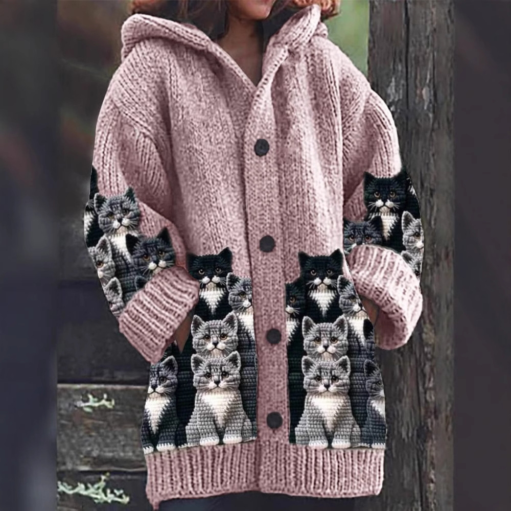 Jasmin - Cardigan en tricot confortable avec motif de chat