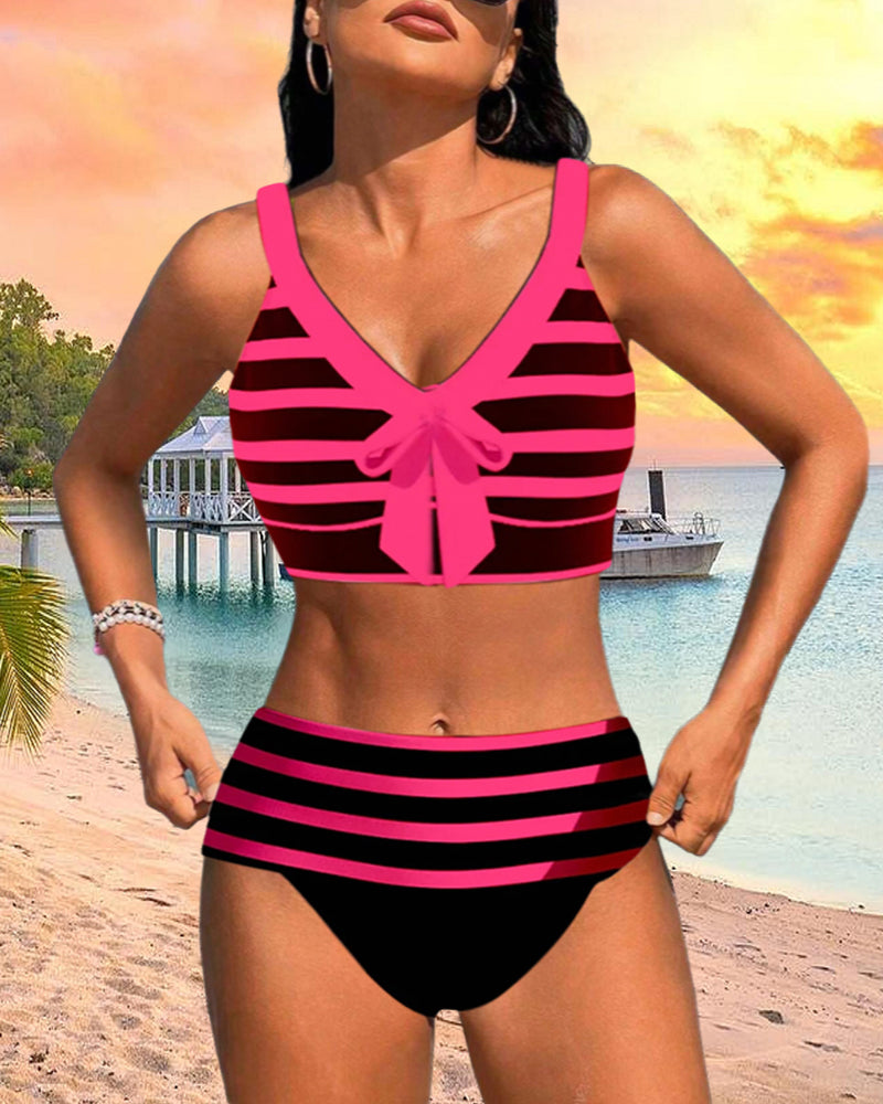 Bikinis Rayés Taille Haute