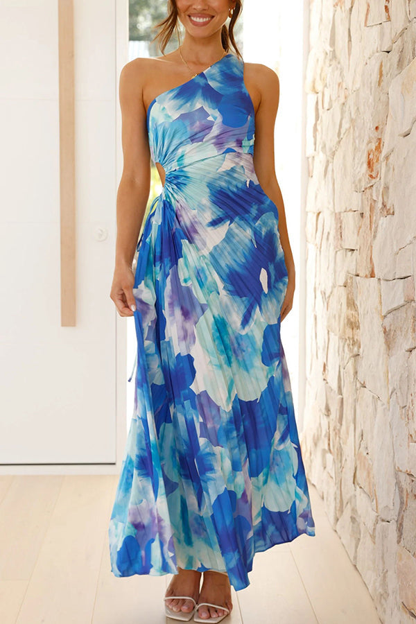 Deja - Robe Maxi Plissée Imprimée Fleurie à Une Épaule