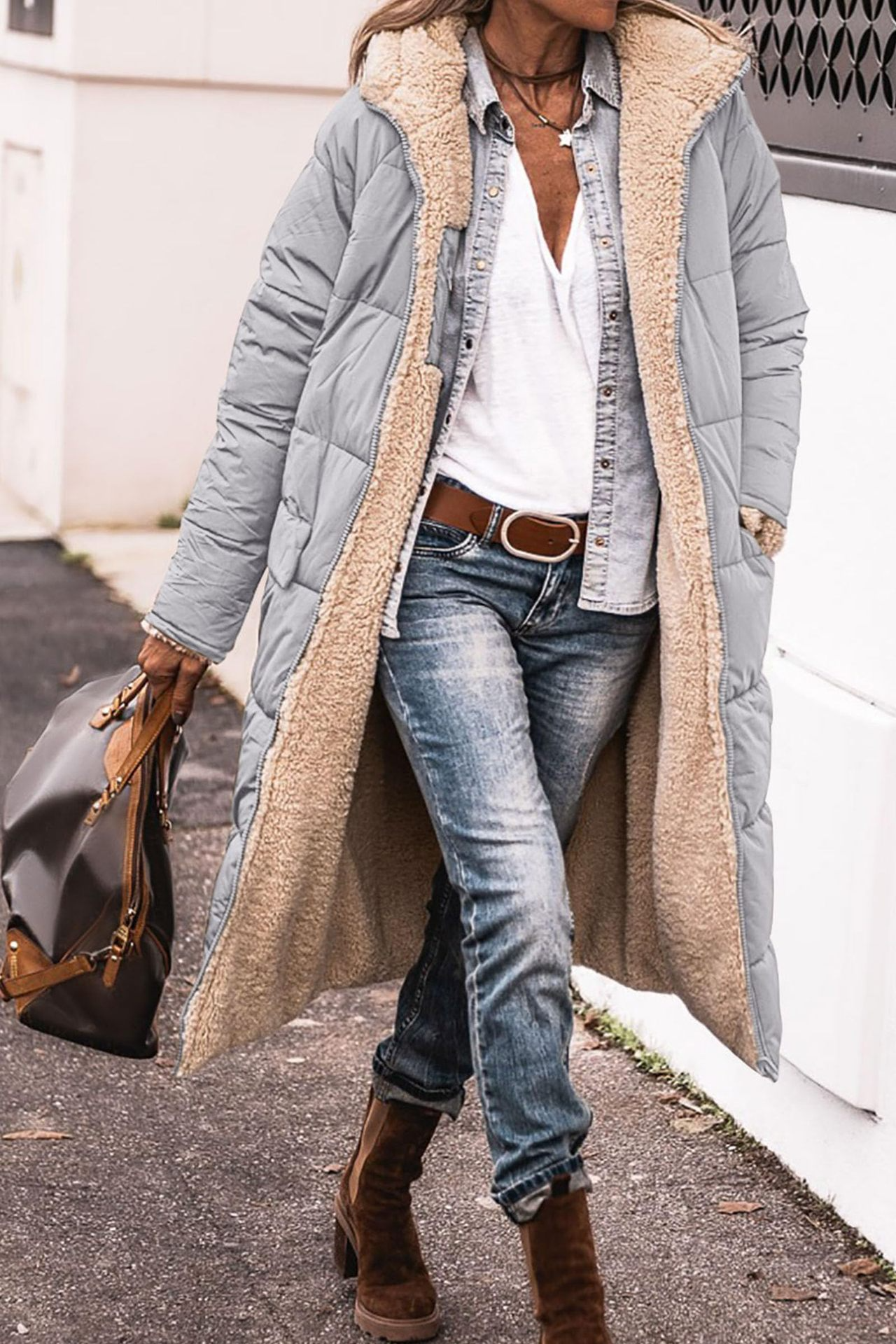 Johna – Manteau Sherpa réversible luxueux