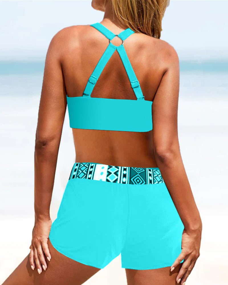 Bikinis Taille Haute avec Motif Géométrique