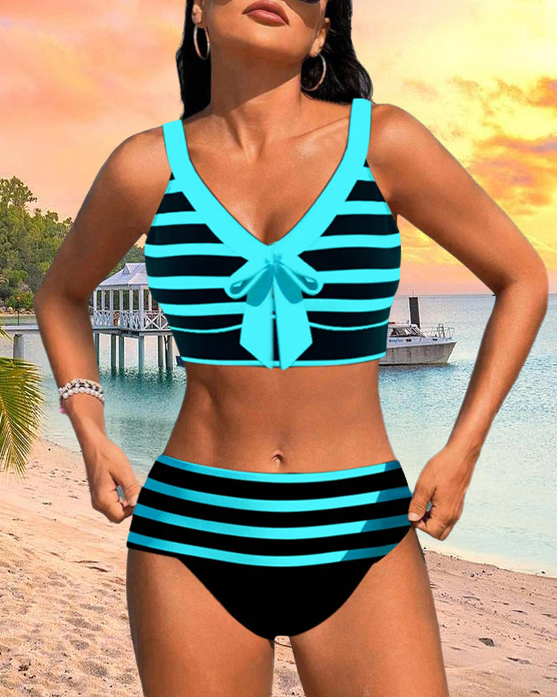 Bikinis Rayés Taille Haute