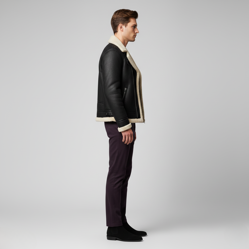 Veste Motard à Col Fausse Fourrure pour Homme