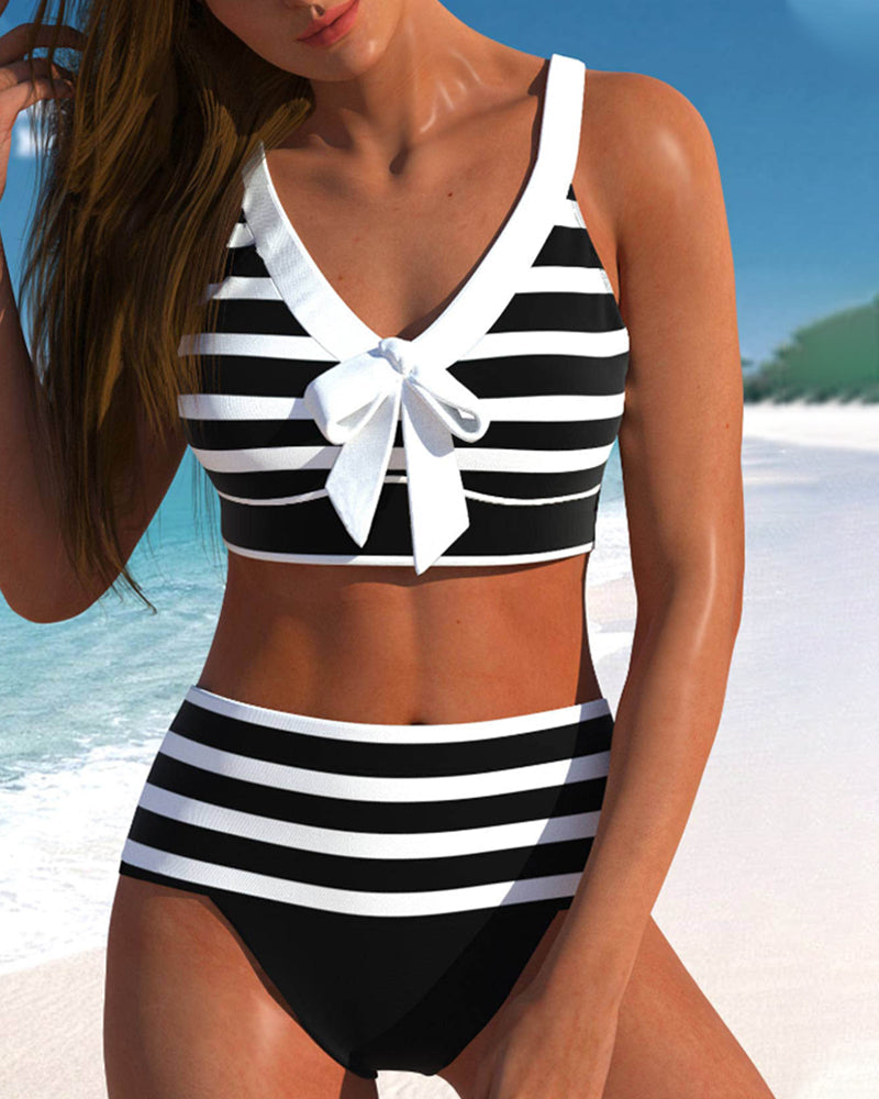 Bikinis Rayés Taille Haute