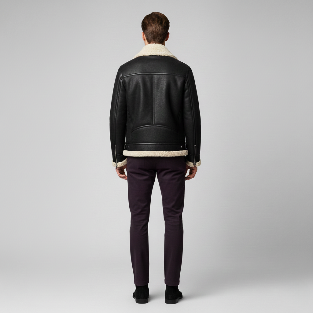 Veste Motard à Col Fausse Fourrure pour Homme