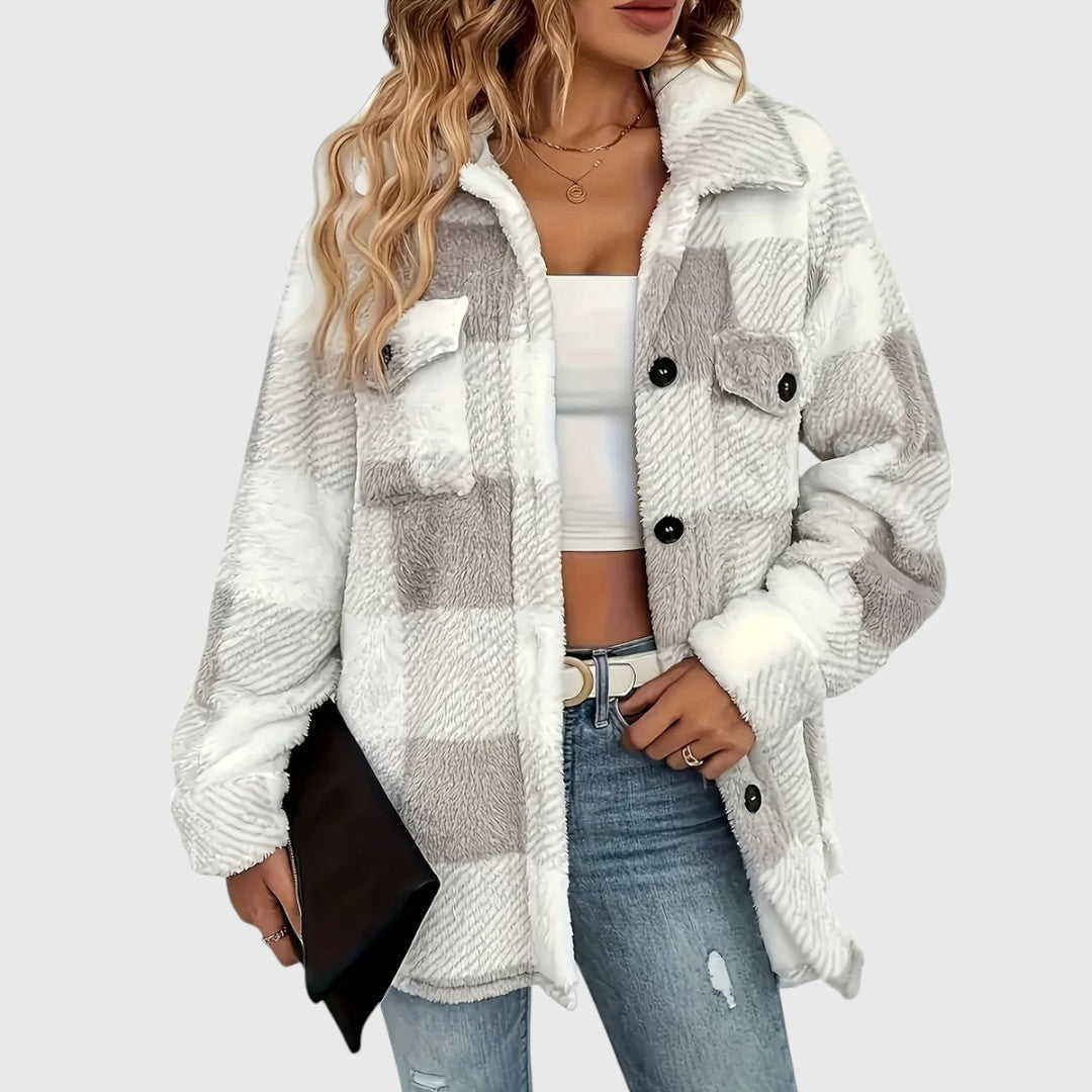 Selina – Élégante veste à carreaux à boutons