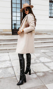Manteau d'hiver long pour femmes, coupe cintrée, col classique, patte de boutonnage