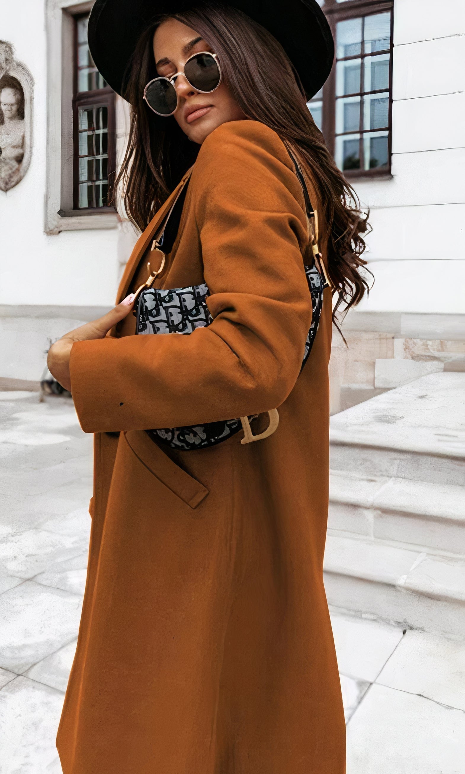 Manteau d'hiver long pour femmes, coupe cintrée, col classique, patte de boutonnage