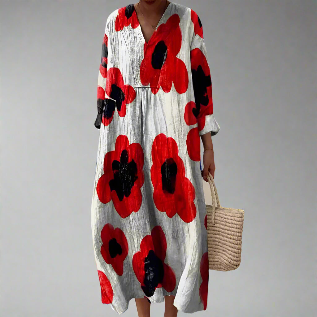 Barbara™ | Robe maxi en coton à imprimé coquelicot