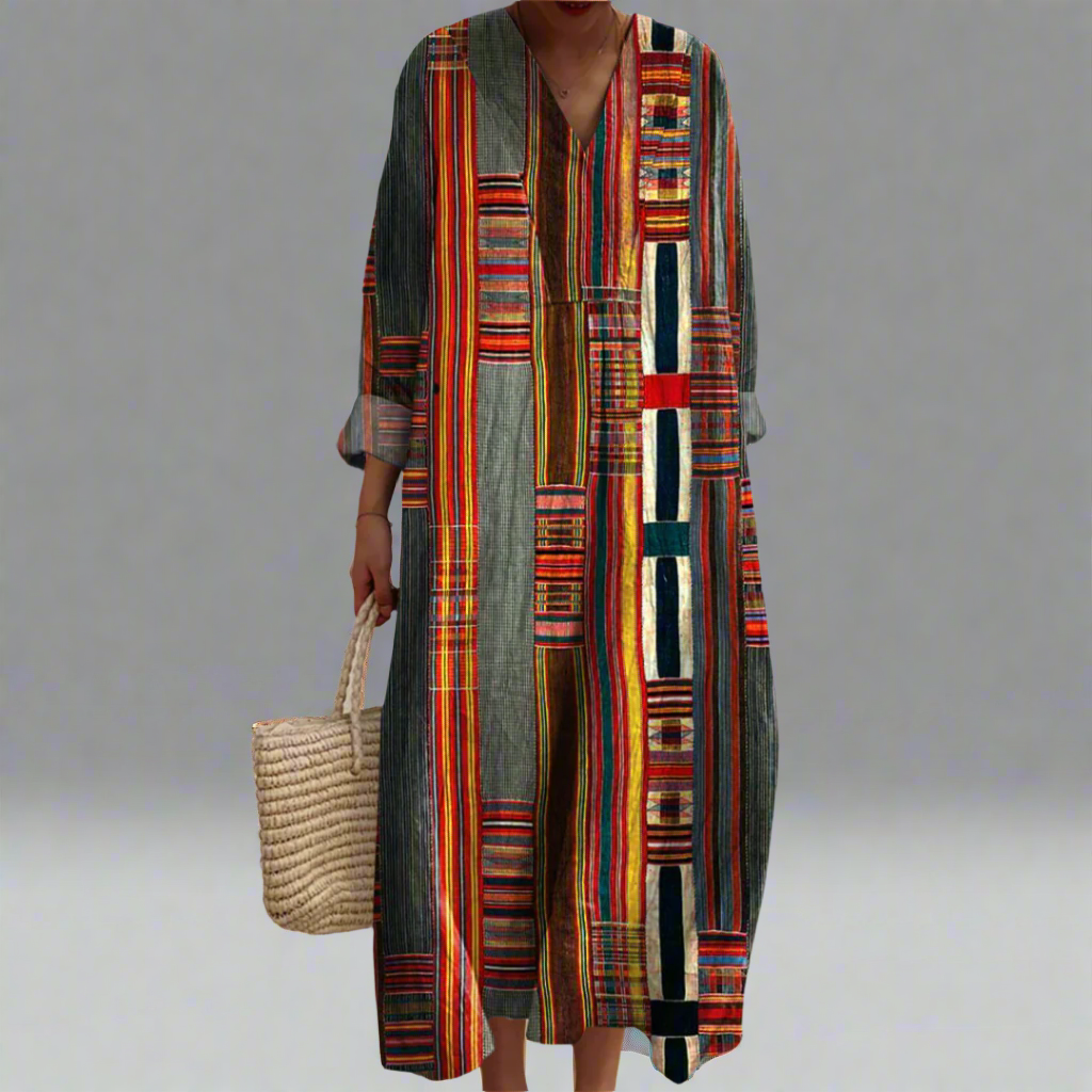 Marianne™ | Robe maxi boho à rayures géométriques