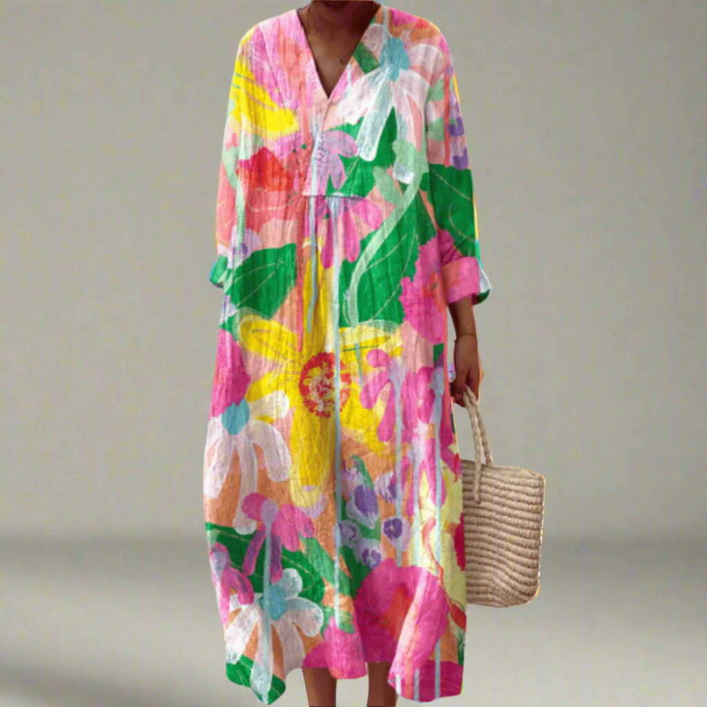Tilly™ | Robe maxi aérienne avec fleurs aquarelle