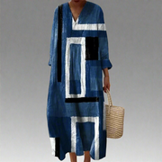Monique™ | Robe Maxi Décontractée Bleu Marine Abstraite