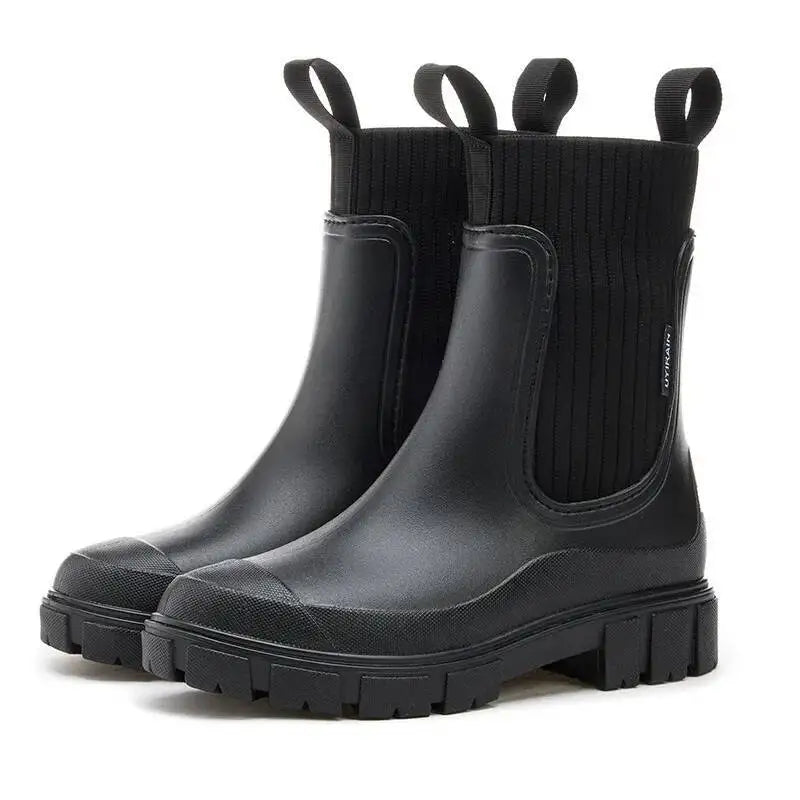 Bottes Chelsea Chunky avec empiècement en tricot – Bottines roses pour femmes