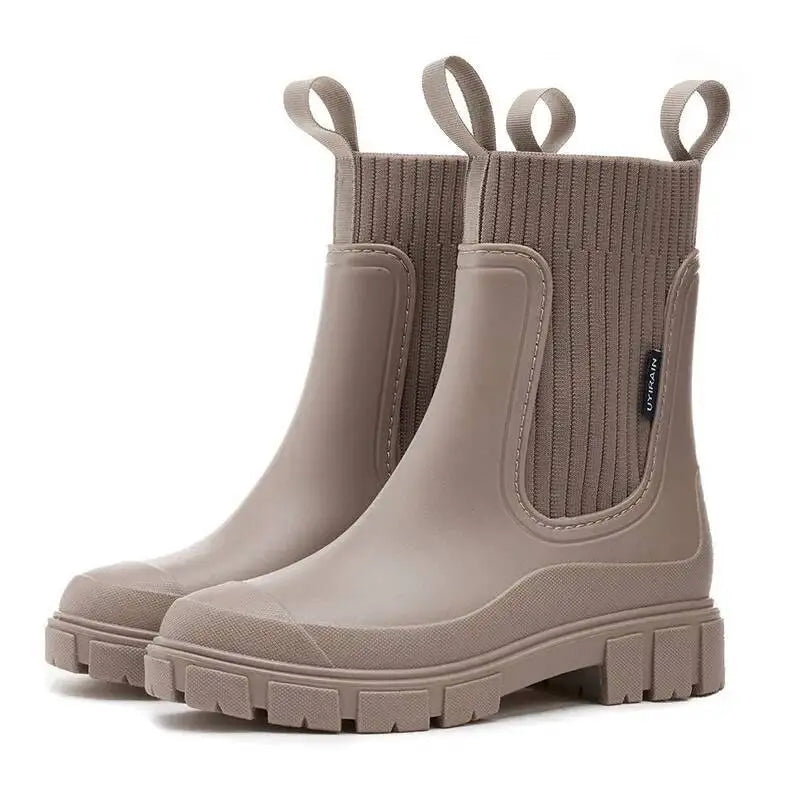 Bottes Chelsea Chunky avec empiècement en tricot – Bottines roses pour femmes