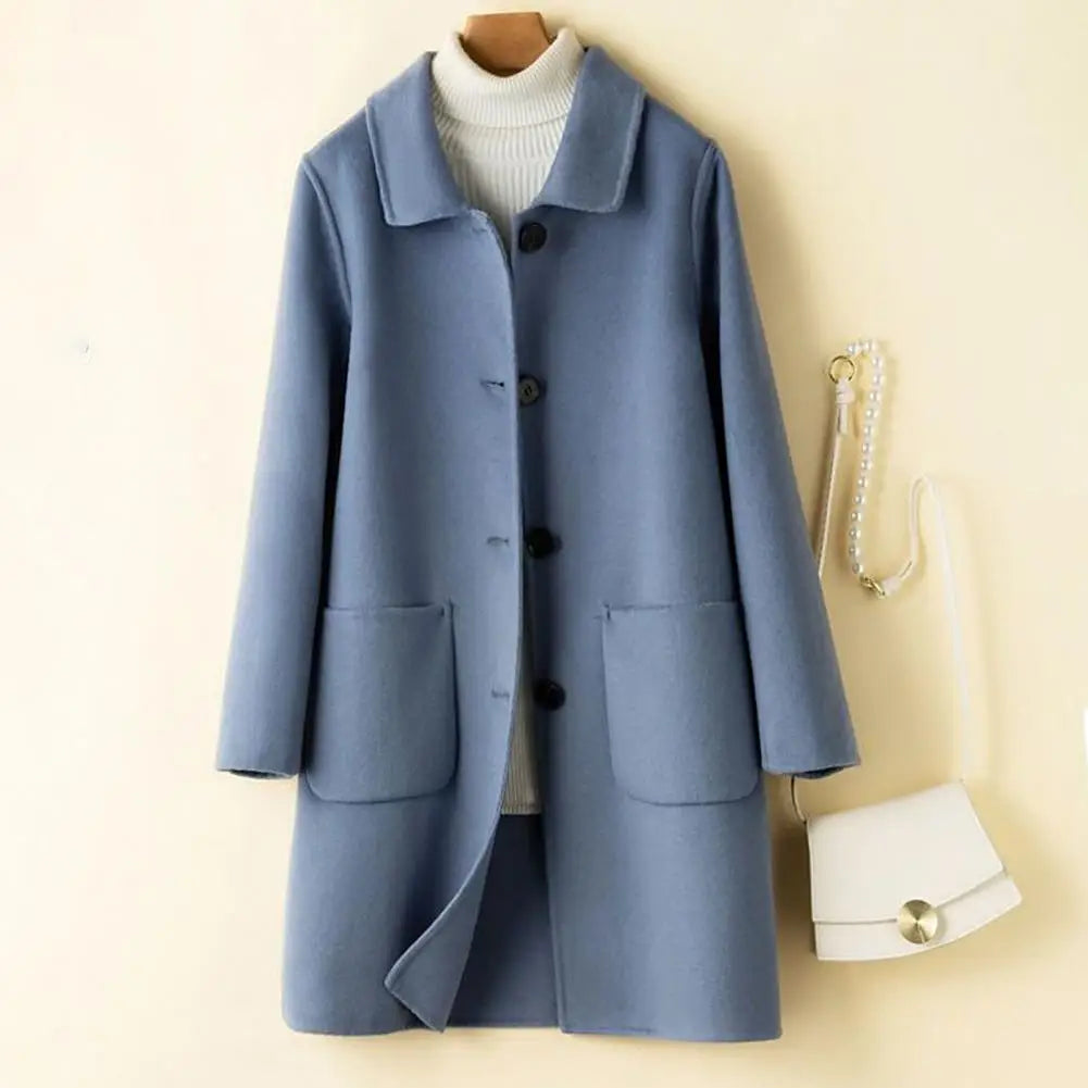 Manteau en laine à manches longues avec col revers pour femmes