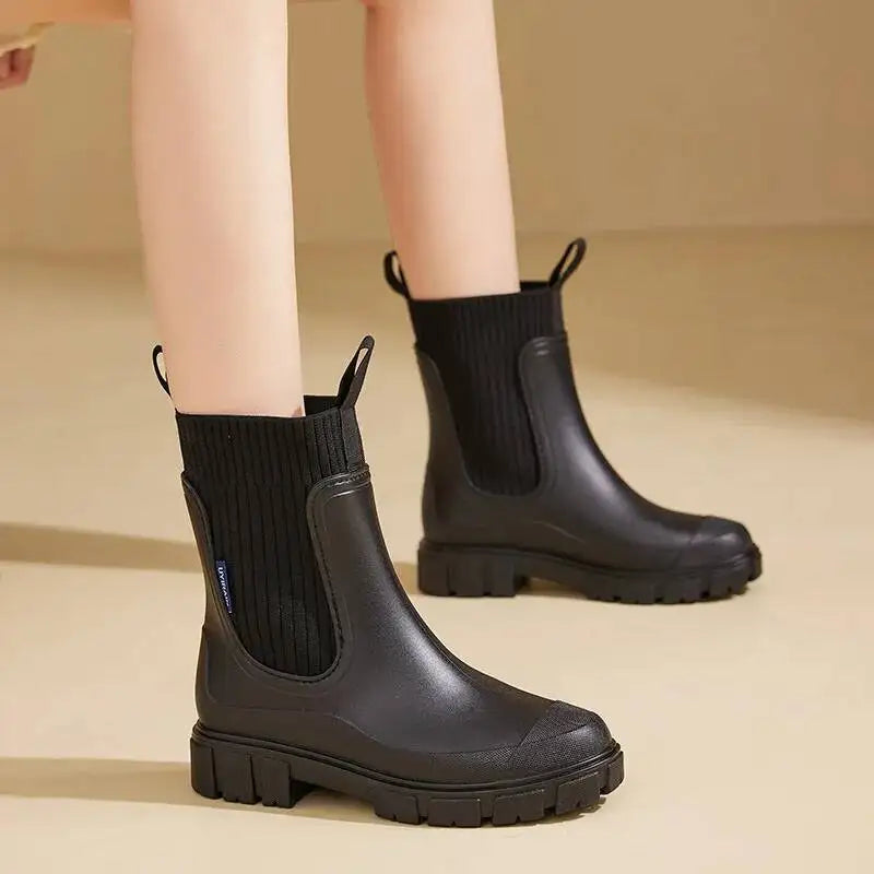 Bottes Chelsea Chunky avec empiècement en tricot – Bottines roses pour femmes