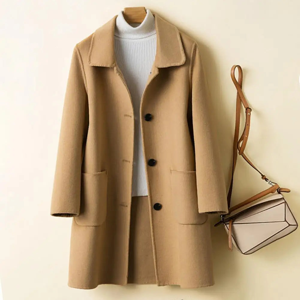 Manteau en laine à manches longues avec col revers pour femmes