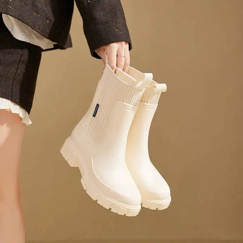 Bottes Chelsea Chunky avec empiècement en tricot – Bottines roses pour femmes