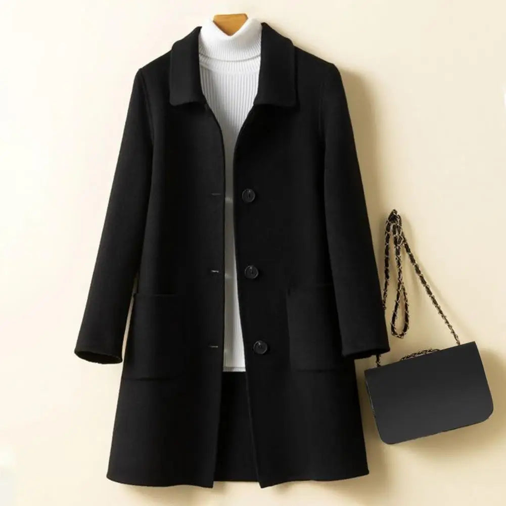 Manteau en laine à manches longues avec col revers pour femmes