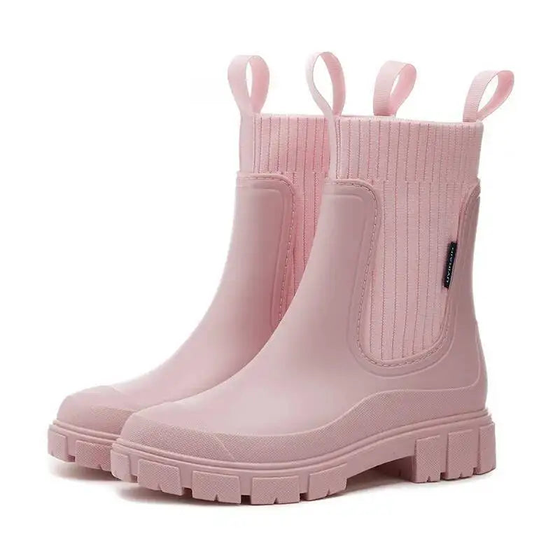 Bottes Chelsea Chunky avec empiècement en tricot – Bottines roses pour femmes