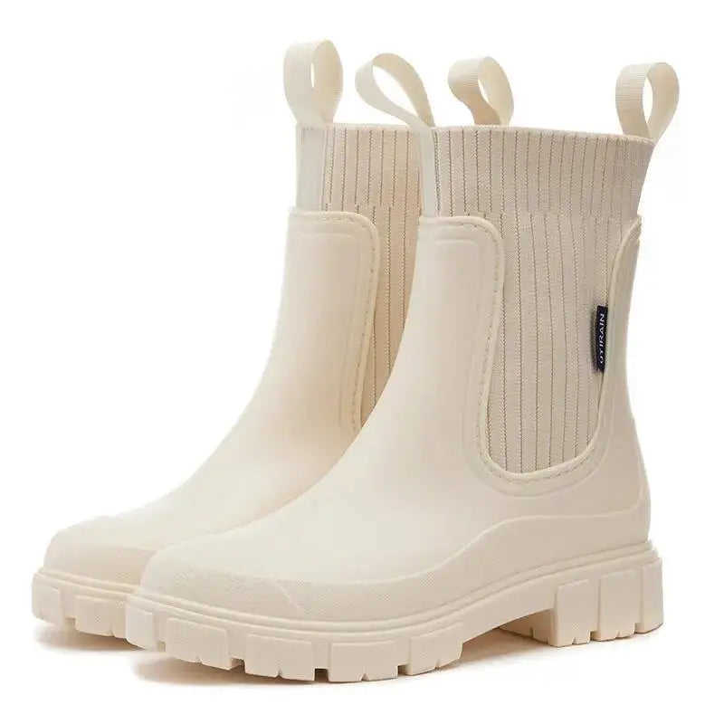 Bottes Chelsea Chunky avec empiècement en tricot – Bottines roses pour femmes