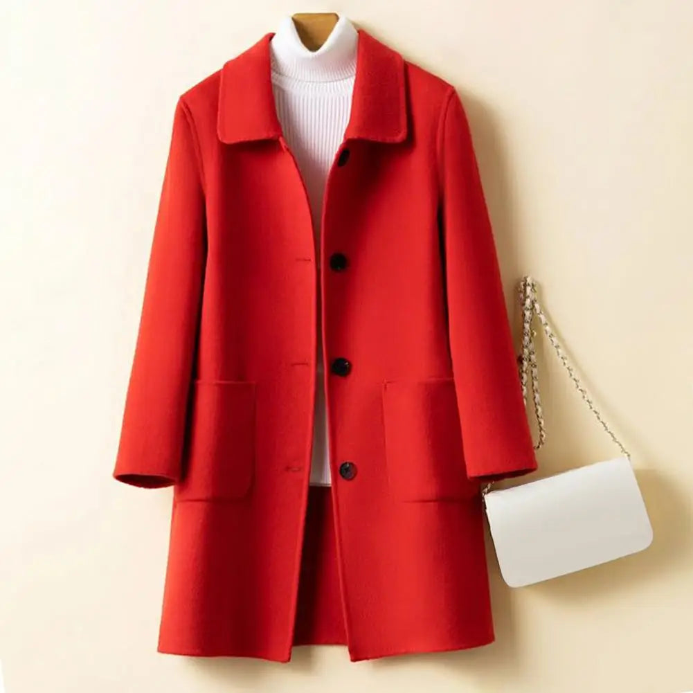 Manteau en laine à manches longues avec col revers pour femmes