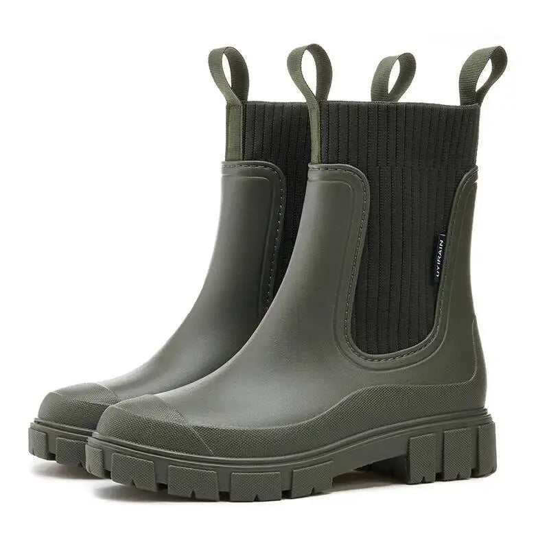 Bottes Chelsea Chunky avec empiècement en tricot – Bottines roses pour femmes