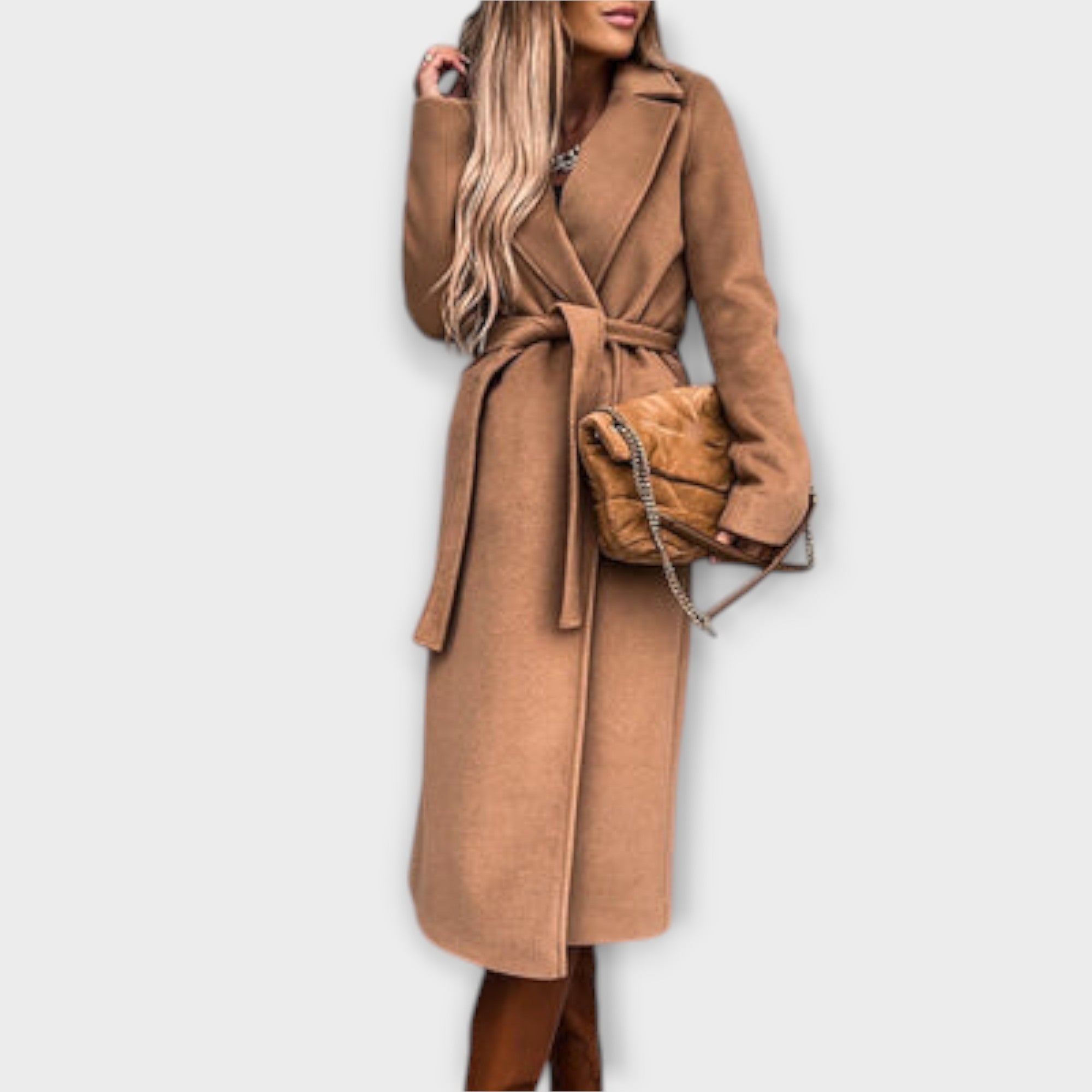 Eliza - Manteau long élégant avec ceinture à nouer