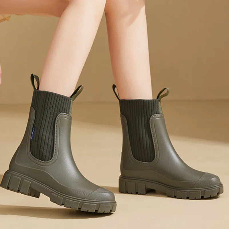 Bottes Chelsea Chunky avec empiècement en tricot – Bottines roses pour femmes