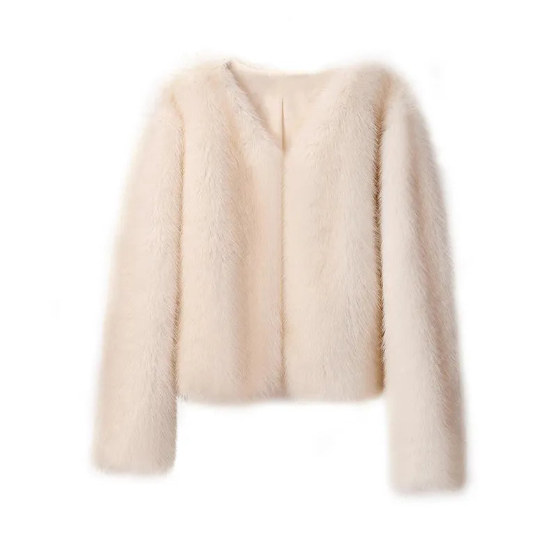Manteau en fausse fourrure courte avec col cranté et poches latérales | Idéal pour l'automne et le printemps