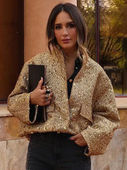 Veste bomber pailletée estivale avec taille élastique et bords côtelés | Parfaite pour les occasions spéciales