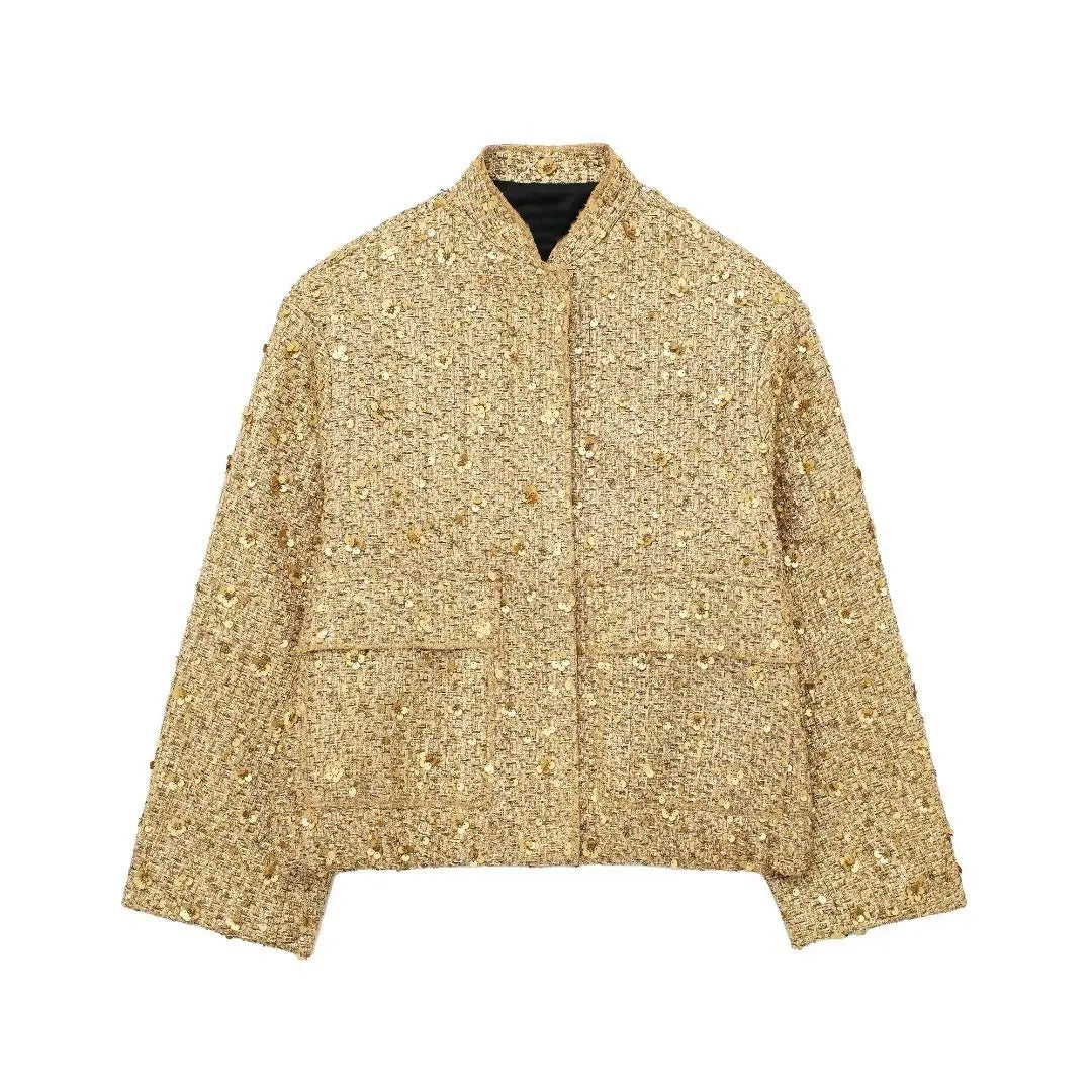 Veste bomber pailletée estivale avec taille élastique et bords côtelés | Parfaite pour les occasions spéciales