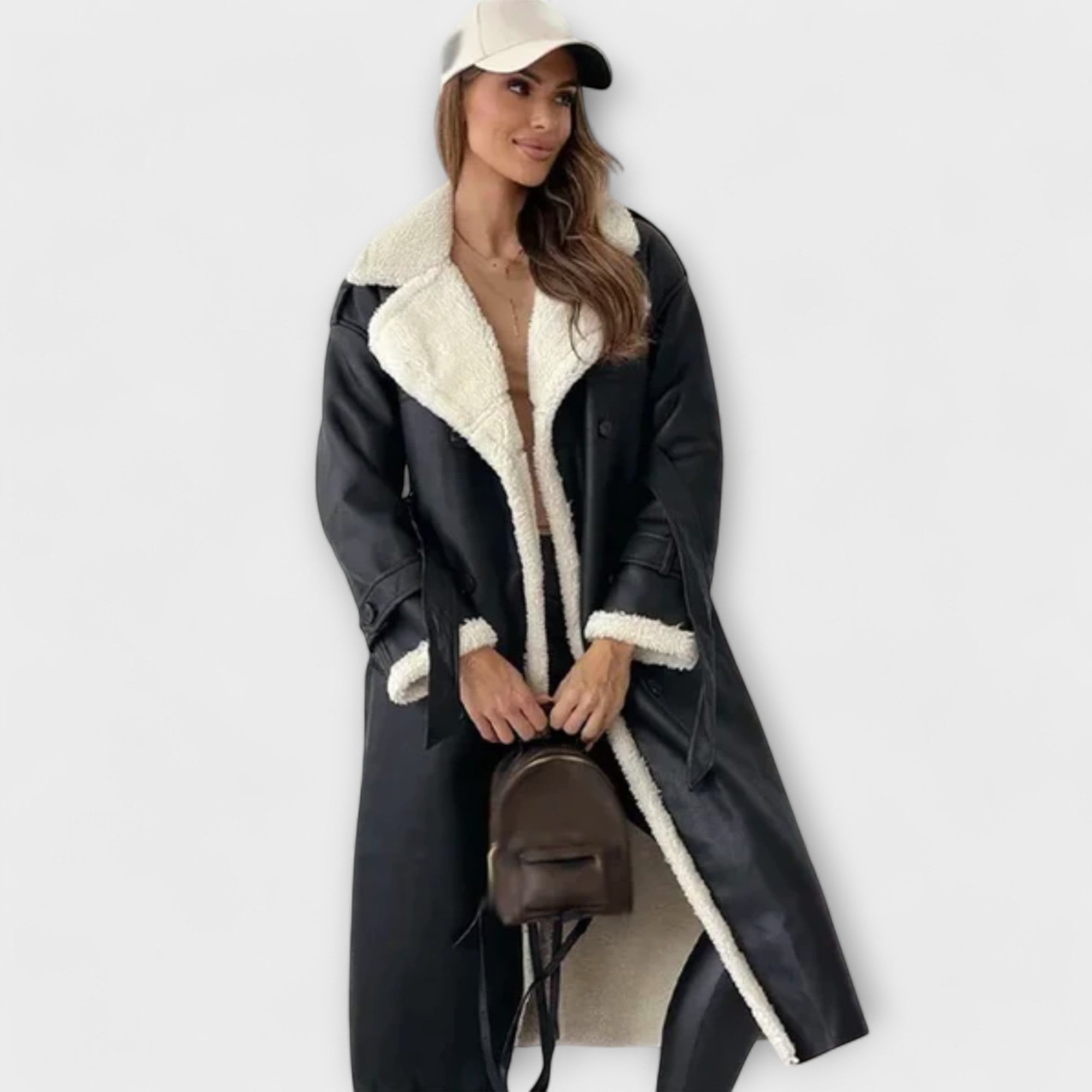 Maria – Veste classique longue avec doublure en polaire et col en teddy