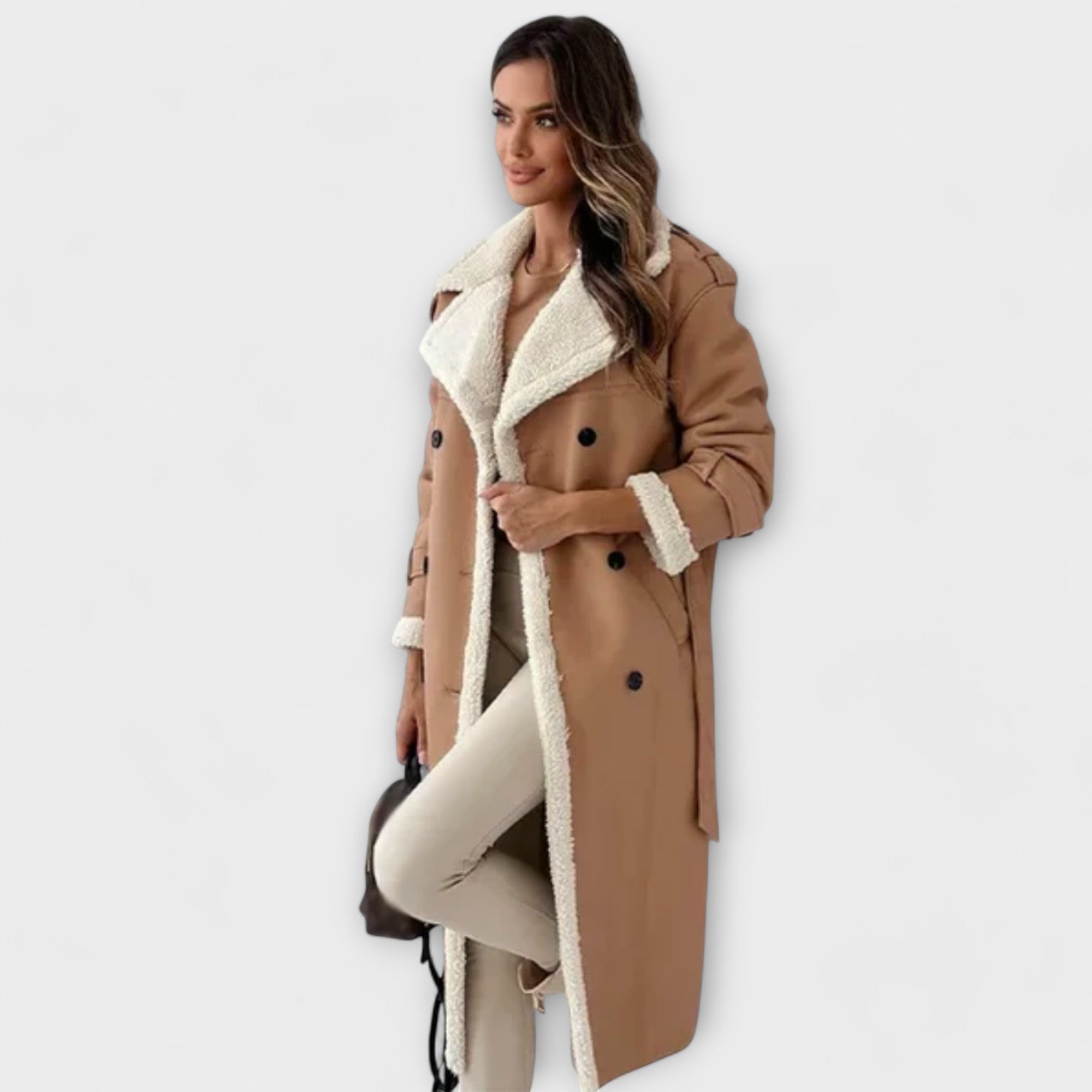 Maria – Veste classique longue avec doublure en polaire et col en teddy