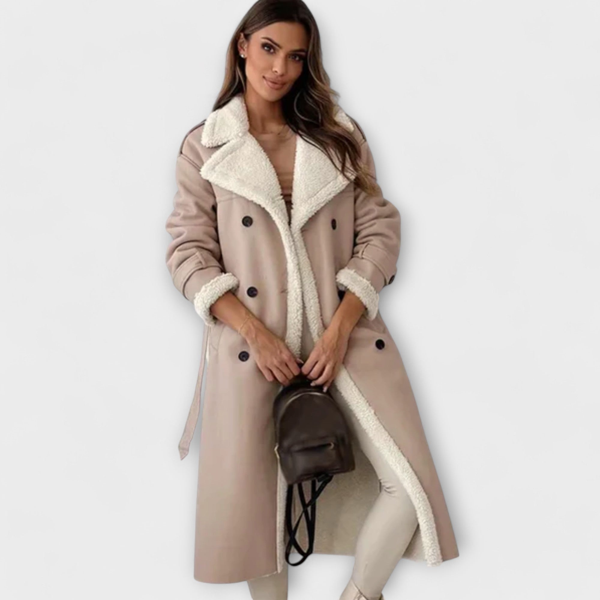 Maria – Veste classique longue avec doublure en polaire et col en teddy