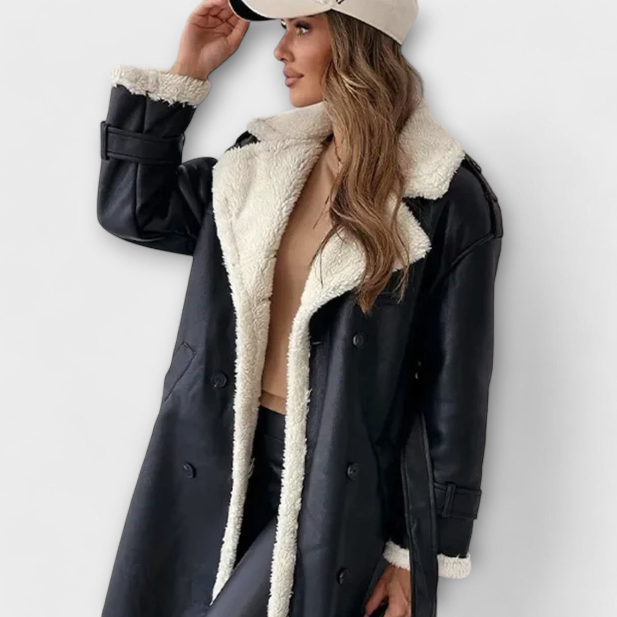 Maria – Veste classique longue avec doublure en polaire et col en teddy