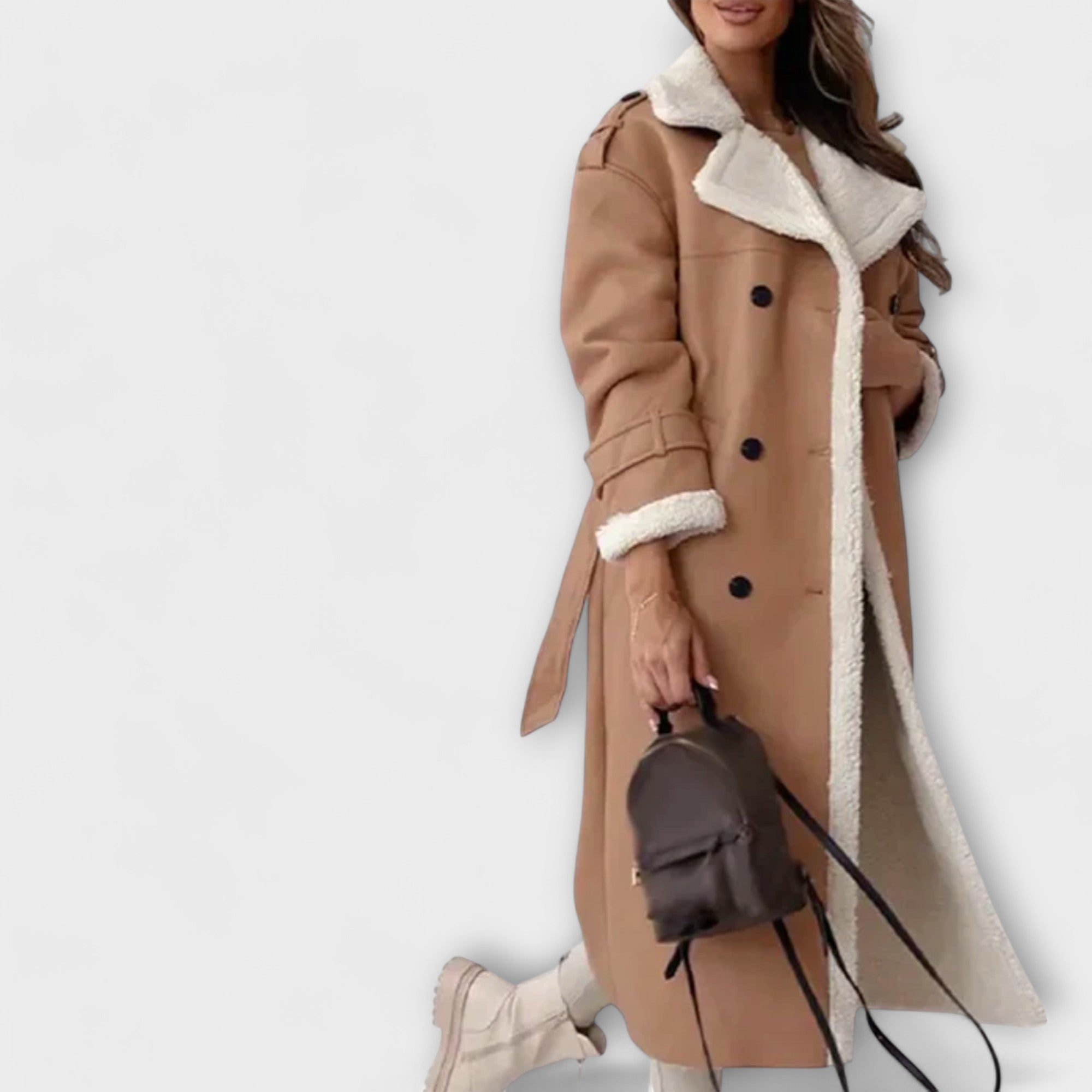 Maria – Veste classique longue avec doublure en polaire et col en teddy