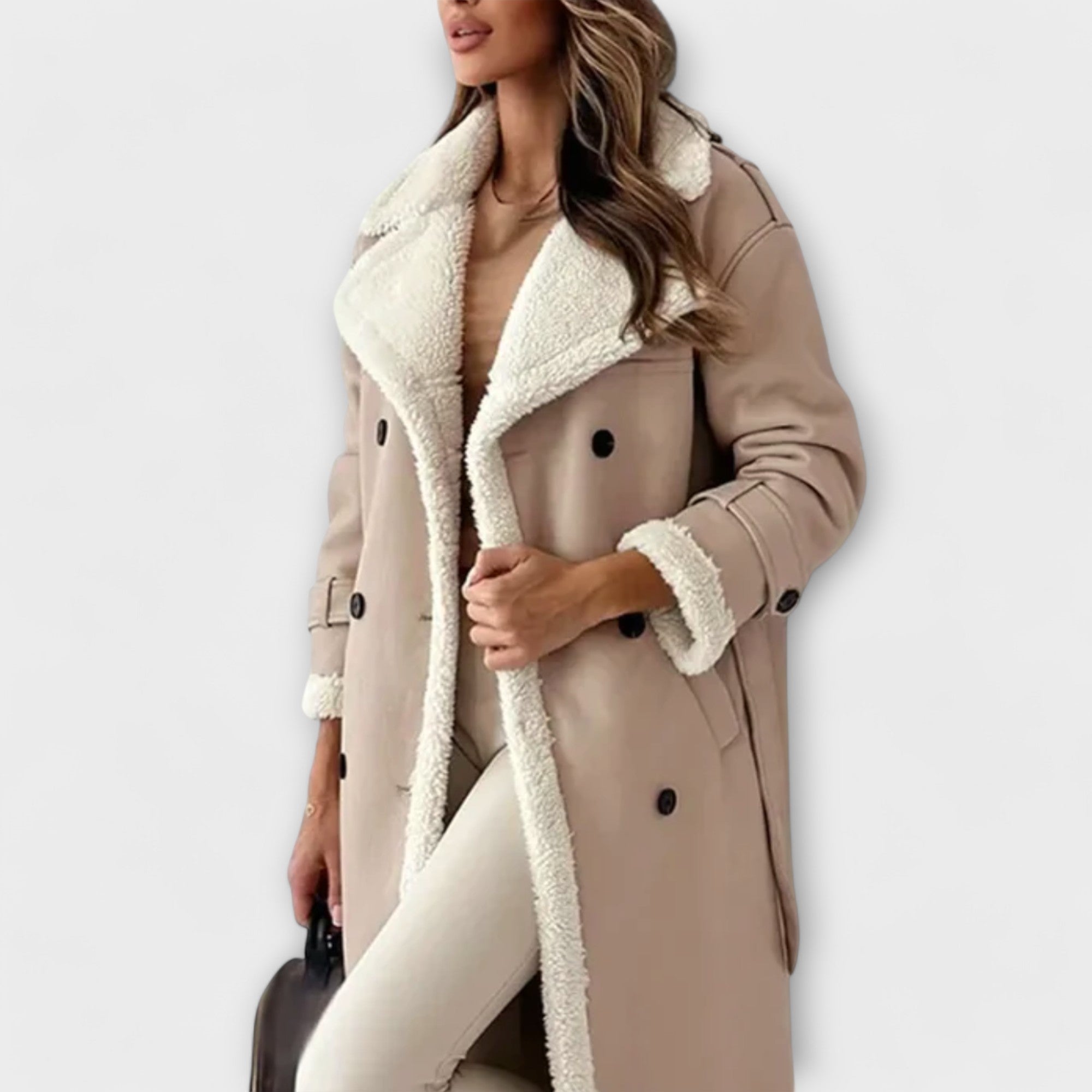 Maria – Veste classique longue avec doublure en polaire et col en teddy
