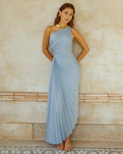 Delfina - Robe de Soirée Plissée Satinée à Épaule Unique